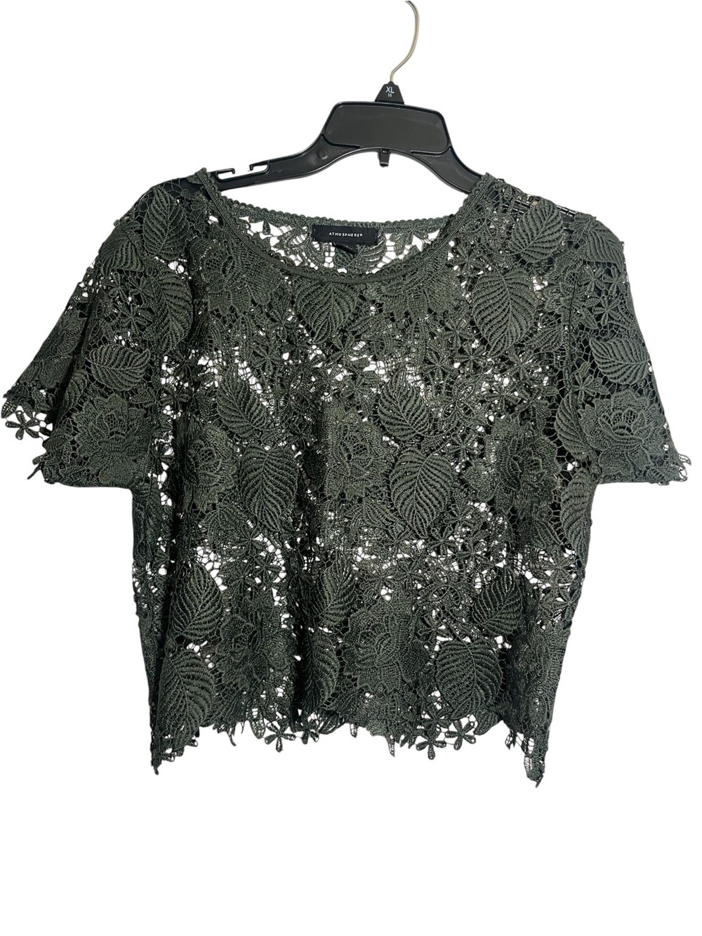 Atmosphere Dark Green Medium Floral Lace Short Sleeve Top
